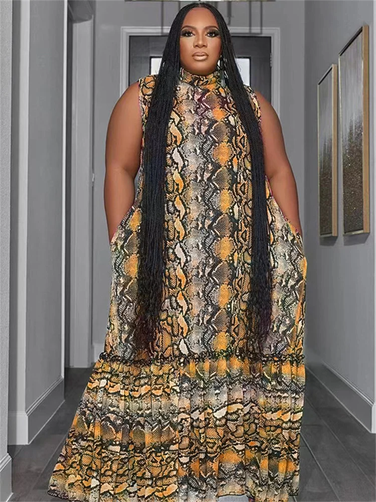 Wmstar Plus Size Dresses for Women Printed Sleeveless Loose Stretch Elegant Holiday New In Dress Summer Wholesale Dropshipping