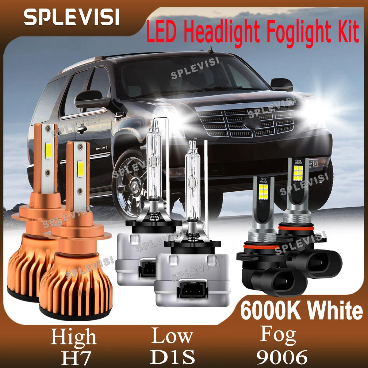 Splevisi Auto Lights H7 High D1S Xenon Low Beam 9006 Folamp Kit Bianco Puro 6000K Per Cadillac Escalade 2007 2008 Plug And Play