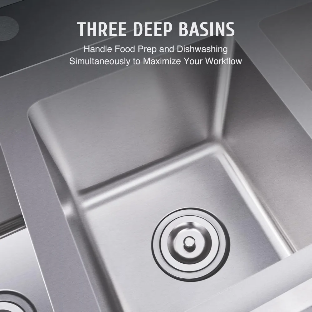3-Stainless Steel Sink, Free Standing Restaurant Sink Station with Strainer, Kitchen Prep & Utility Sink for Home Garage Bar 2