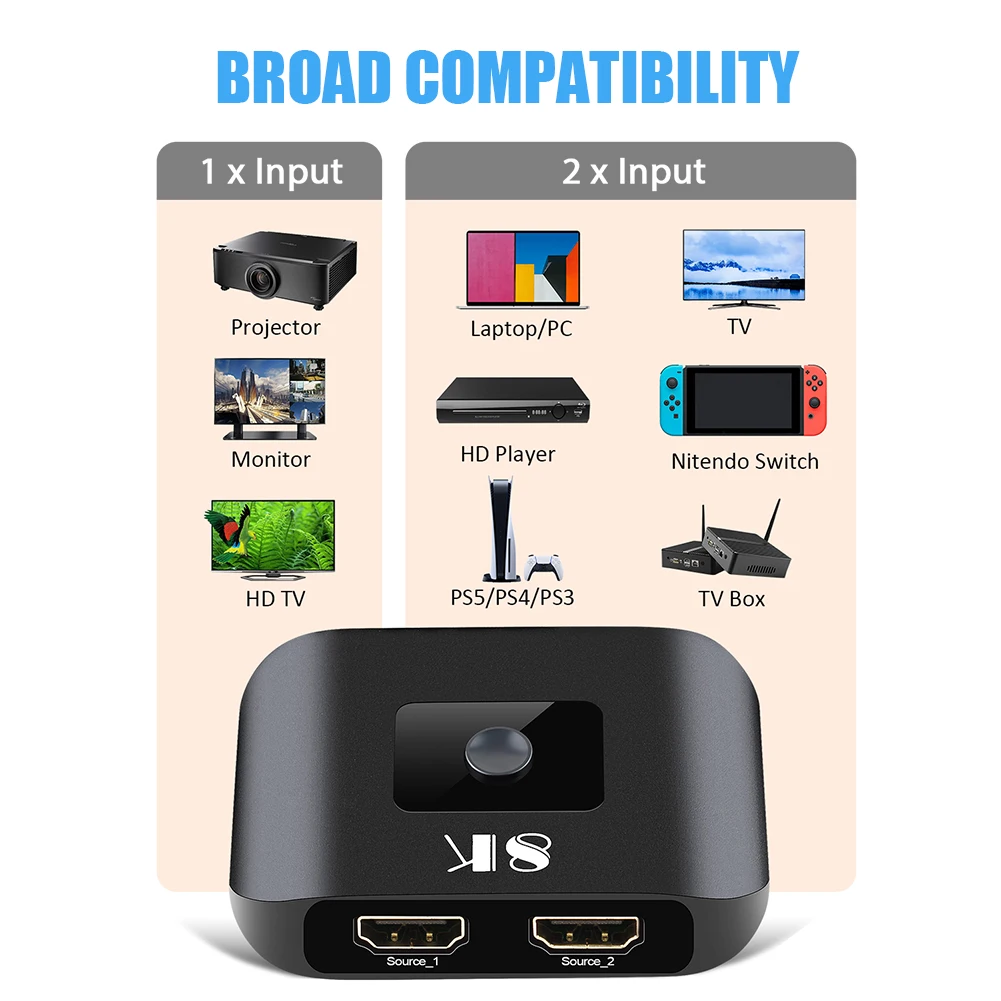 8K HDMI ȣȯ 2.1 ġ 8k 60hz 4k 120hz ġ 2  1  й, PS4 Xbox hdtv Romote   2x1 ó
