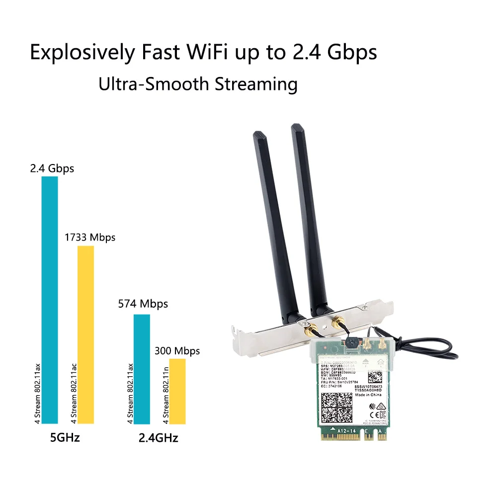 wifi adapter for laptop WiFi 6E Intel AX210 5374Mbps Desktop Kit Card 802.11AX Bluetooth-compatible5.2 Tri Band 2.4G/5G/6Ghz Network WiFi Card Adapter wifi card for pc