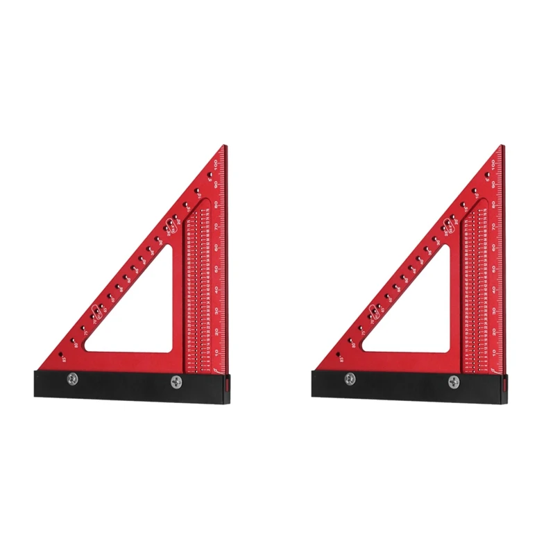 

2PCS Woodworking Triangle Ruler Set Aluminum Alloy Backing Ruler Measuring Layout Marking Tool Hole Ruler
