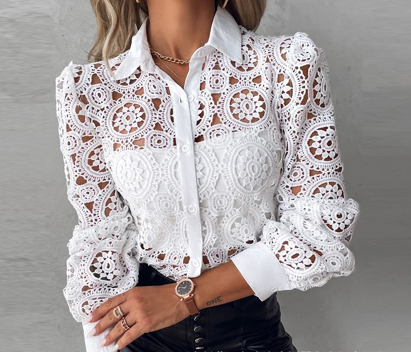 Women Shirt Lace Hollow Out Long Sleeve White Top Fashion Printing Pullover Y2k Blouse for Female Streetwear 2003 Autumn New электромясорубка supra mgs 2003 white