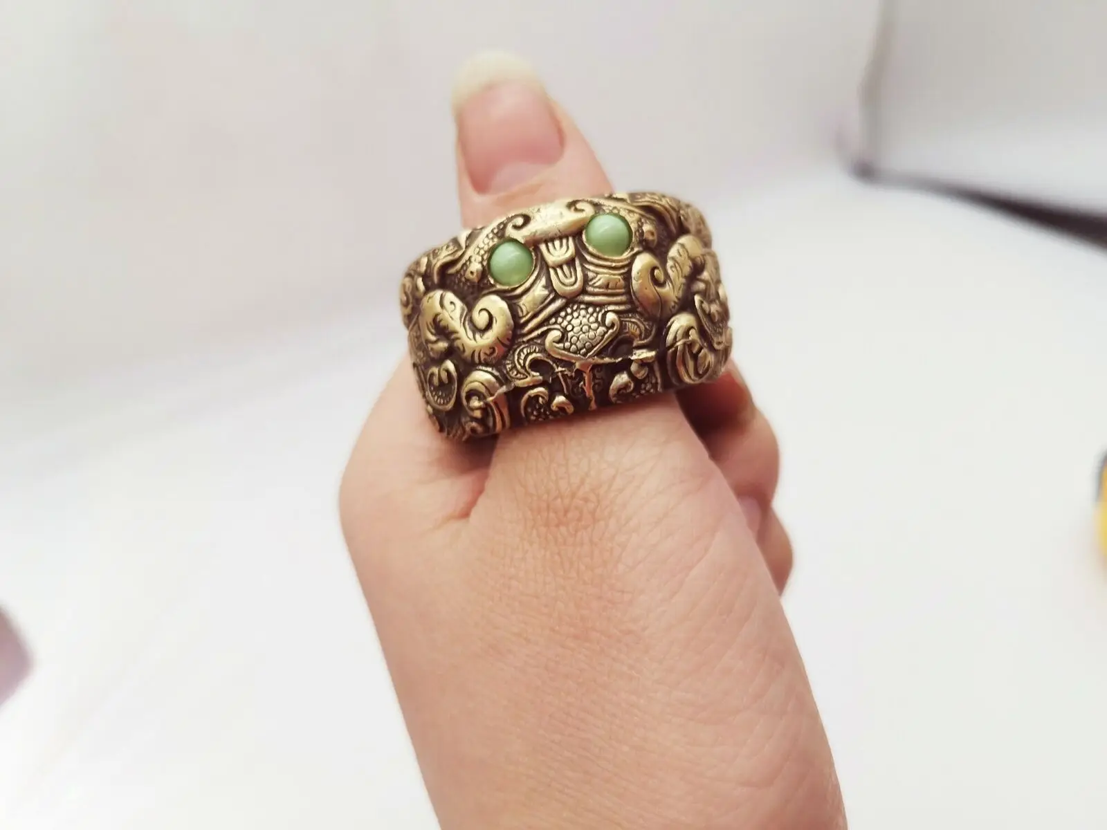 

China Tibet Brass Carving Zodiac Dragon Pattern Copper Ring Ornament Handmade Crafts Collection Auspicious Lucky Retro Pendant