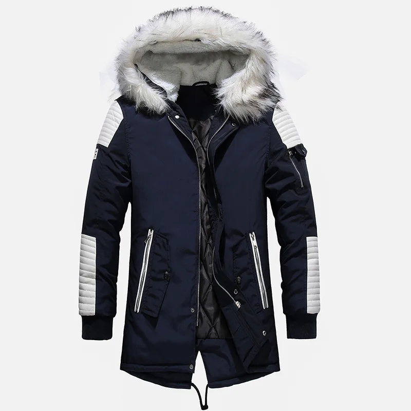 

2023 New Men Winter Jacket Parkas Fur Collar Coat Fashion Thicken Cotton Warm Fleece Liner Jackets Mens Patchwork Casual Coat