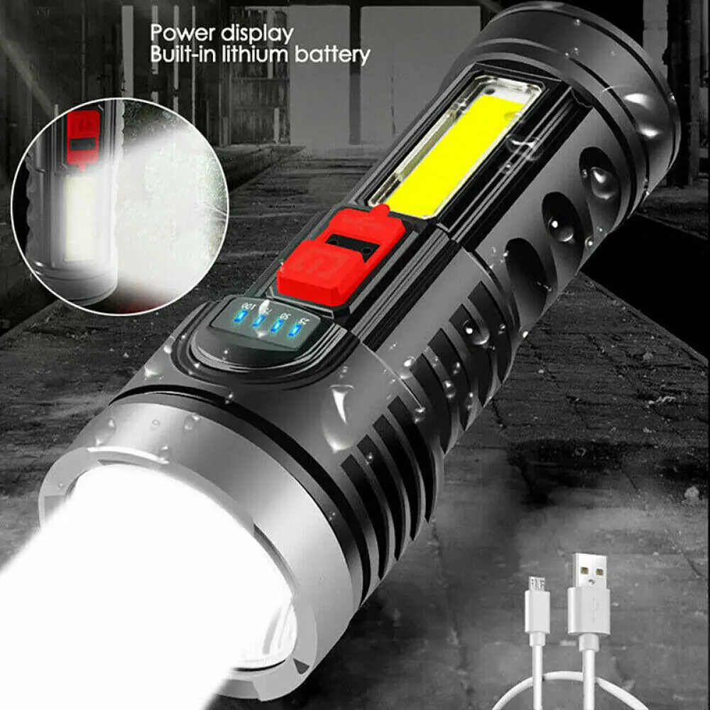 1/2pcs High Strong Power Led Flashlights Tactical Torch with Display Light USB Charging Camping Fishing Emergency Zoom Lantern