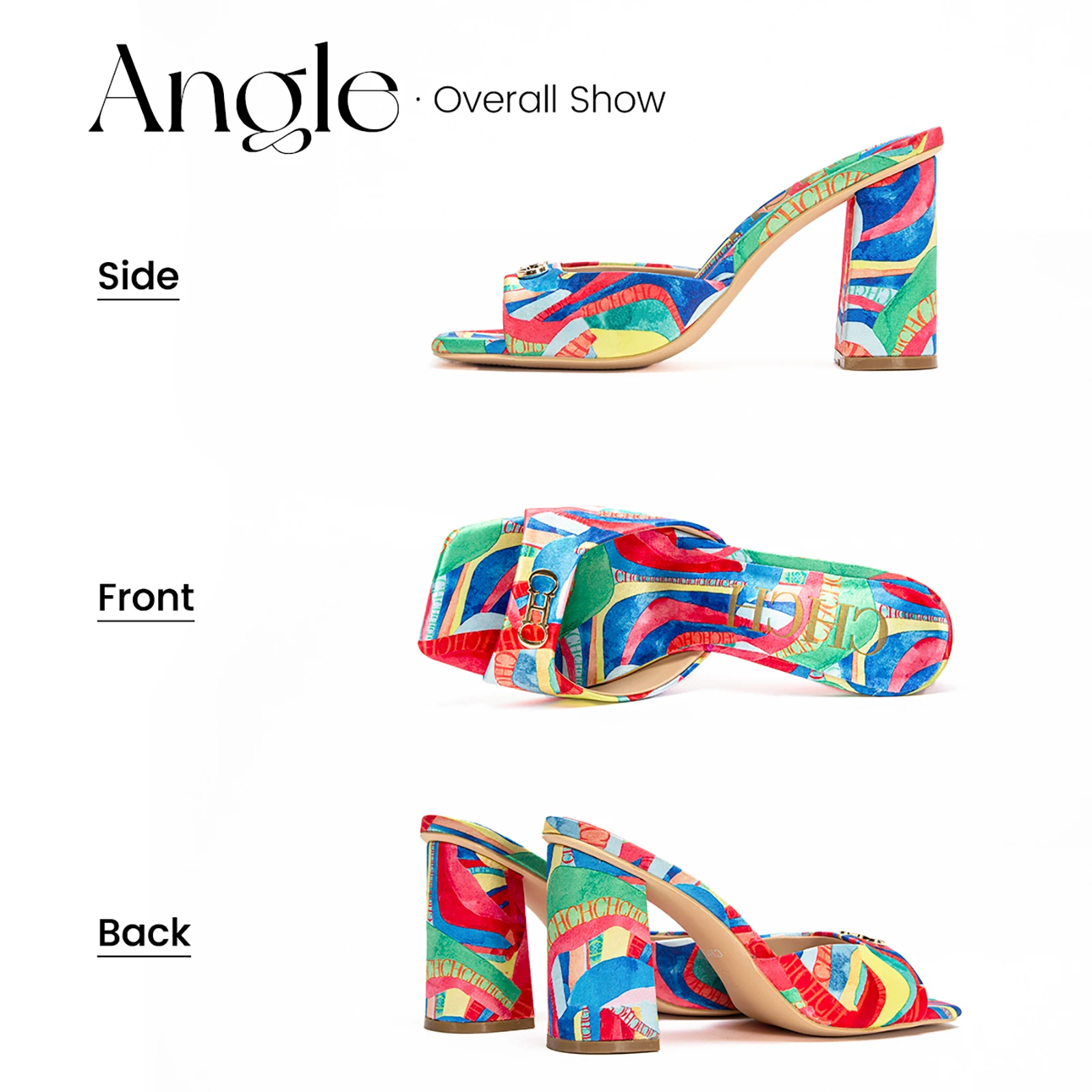 نعال نسائية ملونة بكعب عالٍ ، مطابقة ألوان لافتة ل...