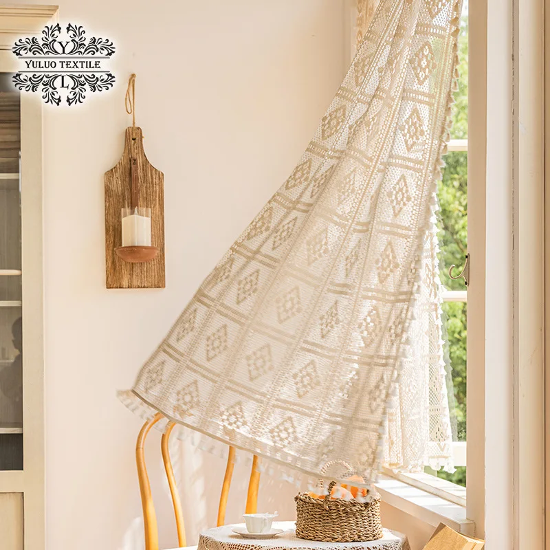 Tenda da finestra in pizzo all'uncinetto fatto a mano, stile rustico, stile rustico francese, su misura - Italia