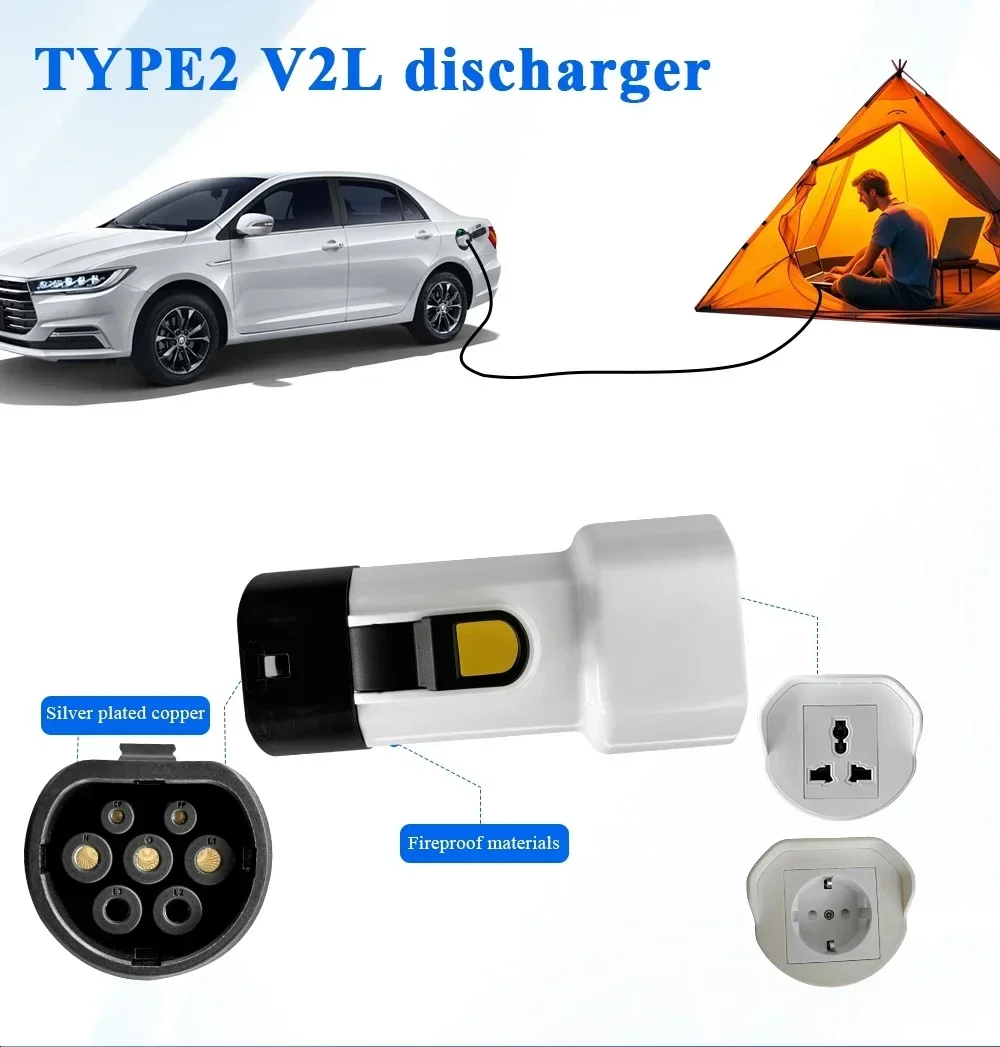 V2L Discharger Adapter Fit for Schuko multi Plug Smart Cars Vehicle to Load Type2