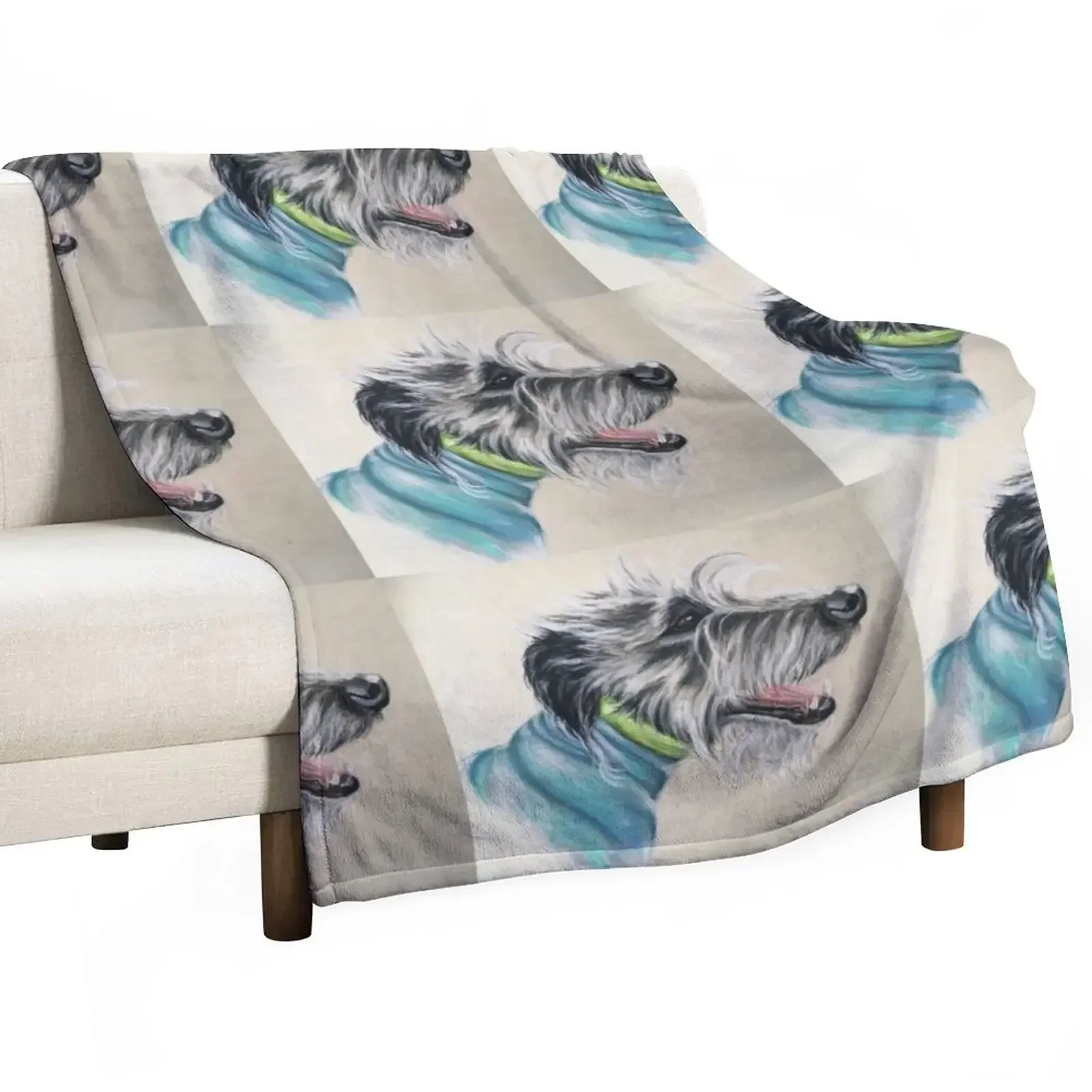 

ScruffyLurcher blue jumper Throw Blanket Designers Flannel Fabric Vintage Blankets