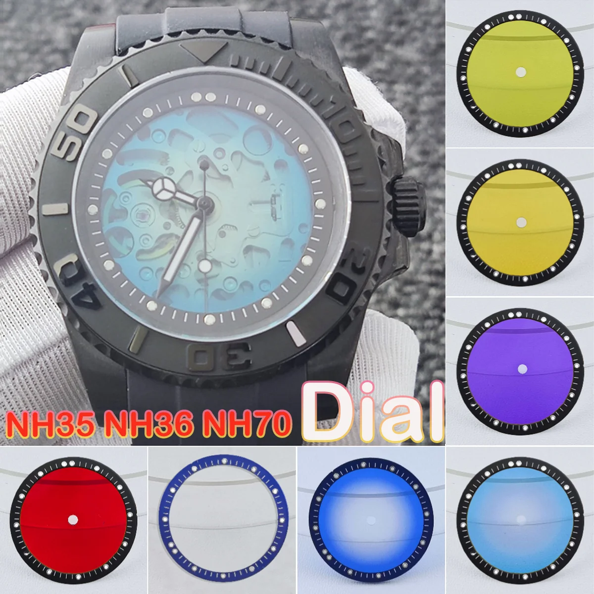 28.5mm Green Luminous Dial with Transparent Surface - Hollow Design
