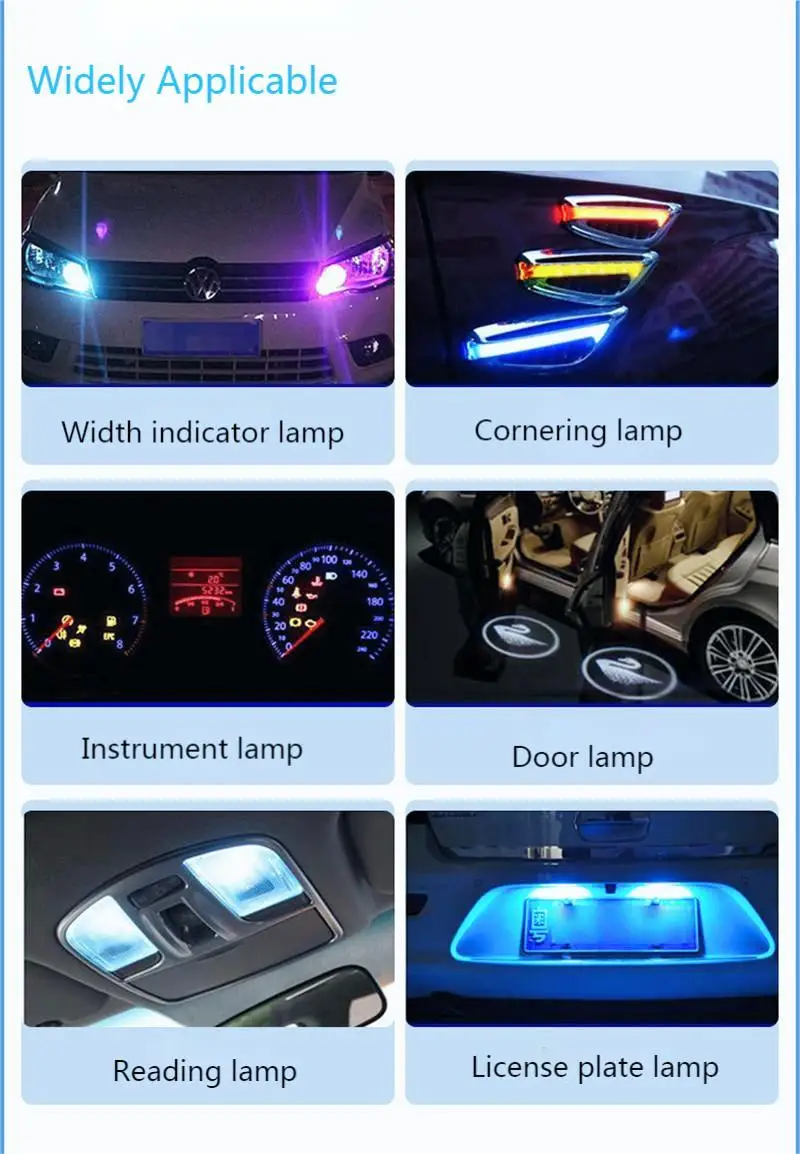 T10 W5W Car LED Bulb Turn Signal Light Auto Interior Dome Reading Light License Plate Super Bright White 12V Signal Lamp