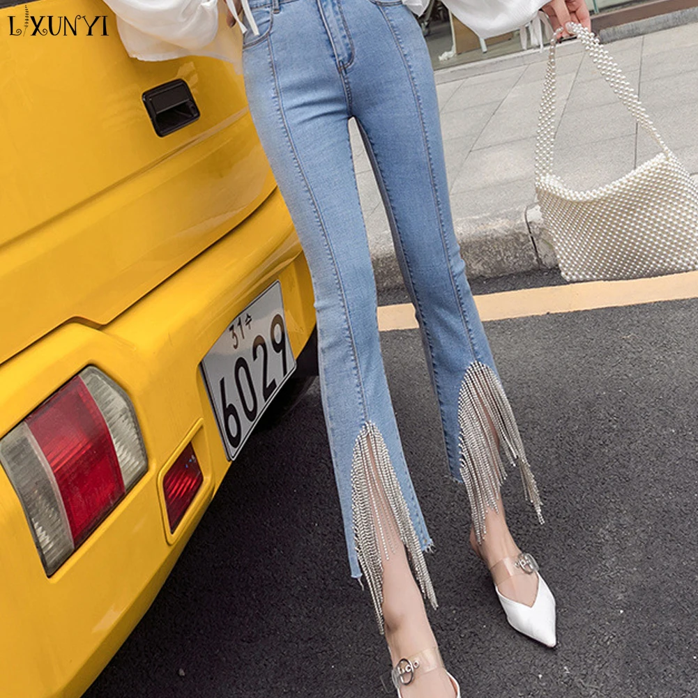 

Rhinestone Tassel Jeans for Women's Summer 2023 New Elastic Tight Fashion Stretch Skinny Jeans Female Ankle Length Deim Pants