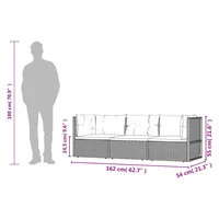3Pcs Patio Lounge Set Poly Rattan Outdoor Garden Movable Decor with Removable Cushions Black Garden sofa, outdoor sofa 2