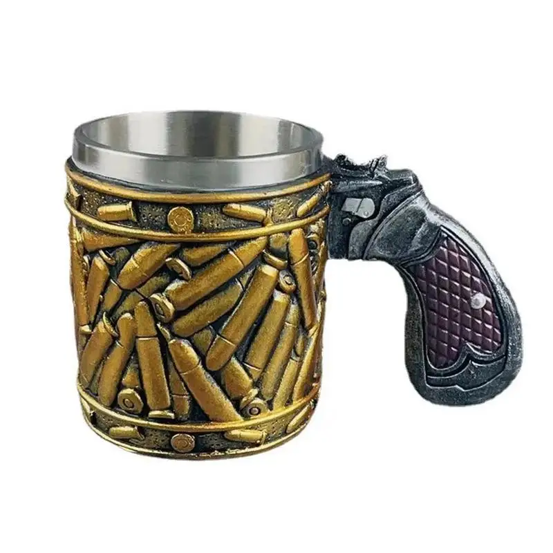 

Revolver Coffee Mug Unique Highquality Western Revolver Gu-n With Ammo Bullet Round She-ll Beer Cup Birthday Xmas Halloween Gift