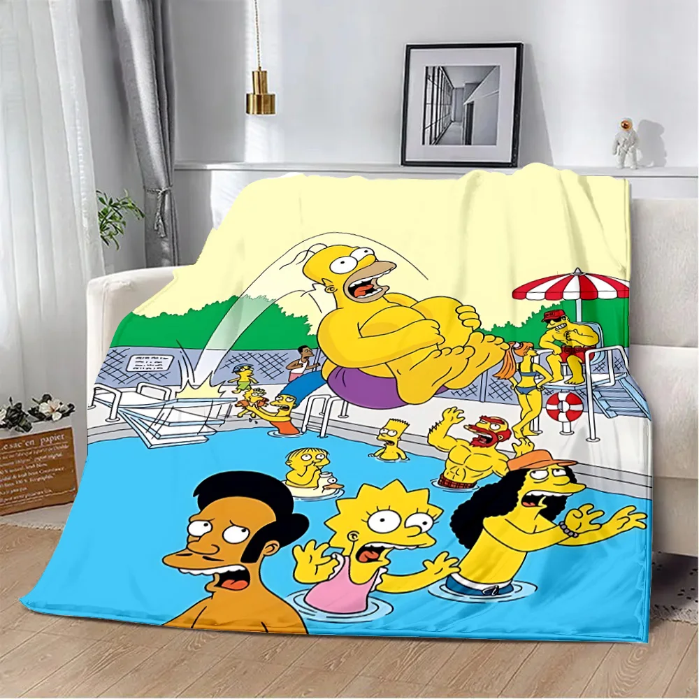 Funny Cartoon S-Simpson Printed Blanket Picnic Blankets Warm Blanket Soft and Comfortable Blanket Home Travel Birthday Gift 3