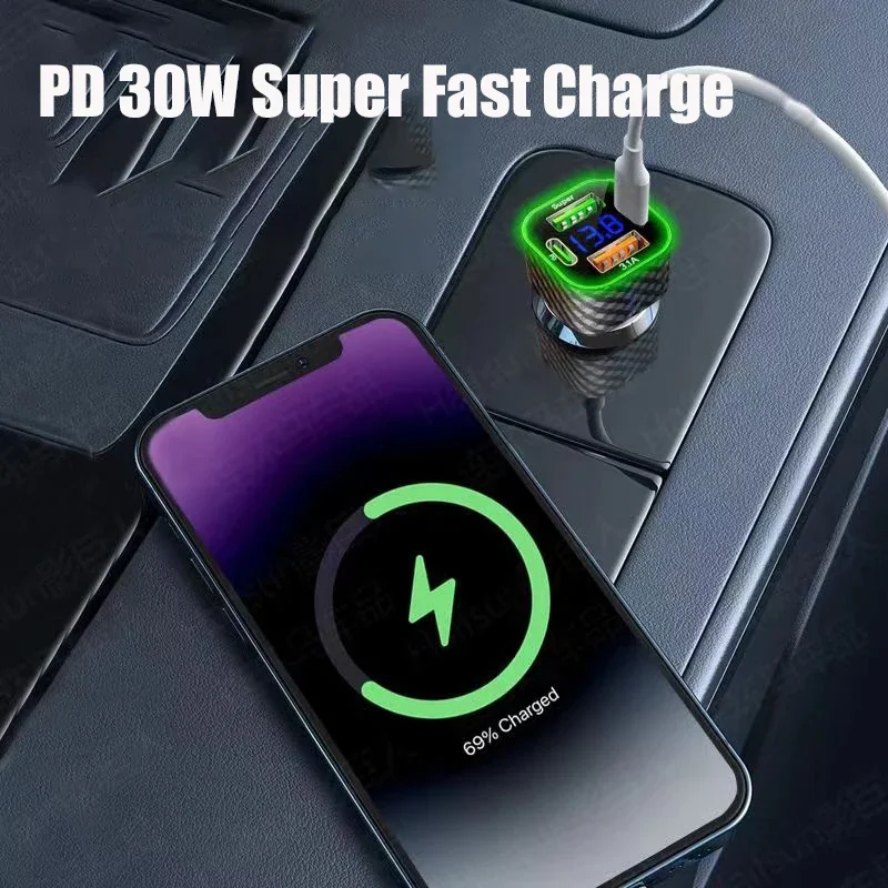 UYUXIO USB C Car Phone Charger Dual PD 4 in 1 with Voltage Display Super Fast Charge Adapter for iPhone Xiaomi Oppo Vivo Samsung 3