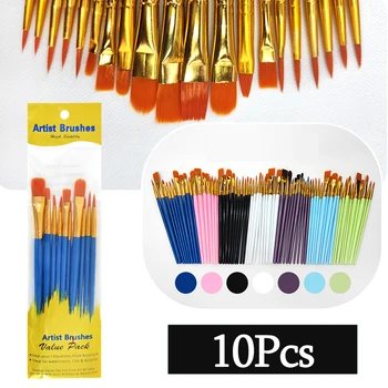 10 pz/lotto pennello per acquerello multifunzionale asta di plastica perlescente gancio per capelli in nylon linea guazzo pennello per olio materiale scolastico d'arte 1