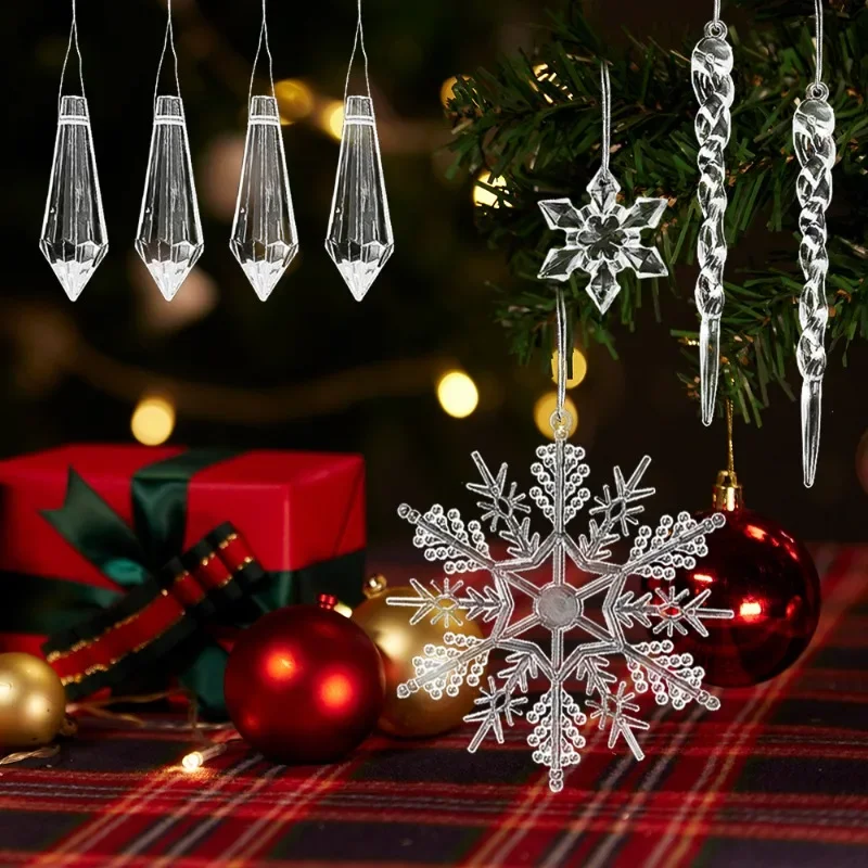 20 Pezzi Decorazioni Albero di Natale Decorazione, Ornamenti per Albero di Natale, Acrilico Fiocco di Neve Ghiacciolo, Decorazione Albero di Xmas, Natalizia Inverno Festa Ciondoli Addobbi Trasparente