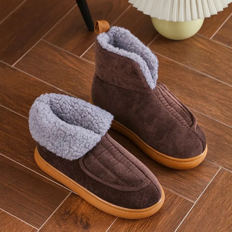 Comfortable Granpa Home Slippers Home Warm Winter Fur Slides Old Men and Women Turned-over Edge Ankle Booties Non-slip Flat Shoe