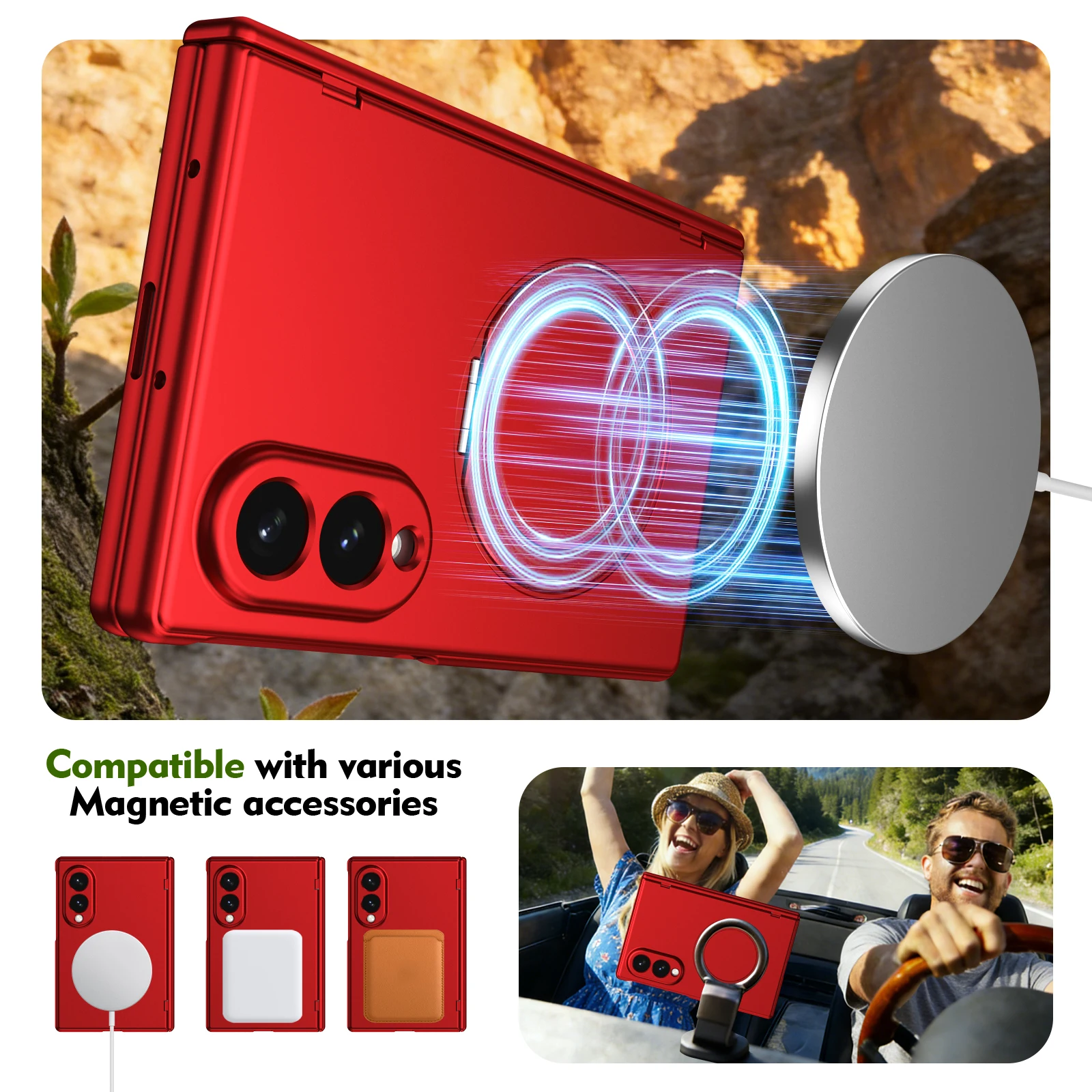 Premium Protective Case with Front Screen Protector, Hinge Guard, Magnetic Ring & Metal Kickstand