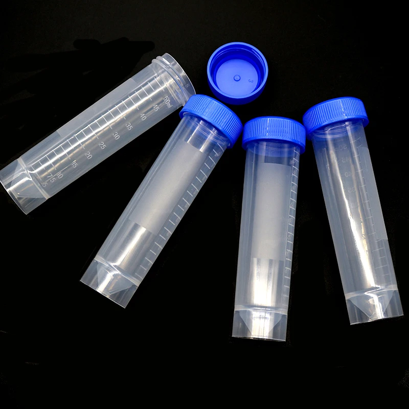 Centrifuge Tube 50ML Clear Plastic Screw Cap Flat Bottom with Graduated Freestanding for Scientific Experiments 10pcs