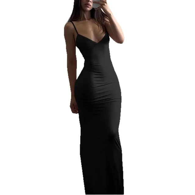 High Waist Sexy Backless Bodycon Dress Strap Long - Image 5