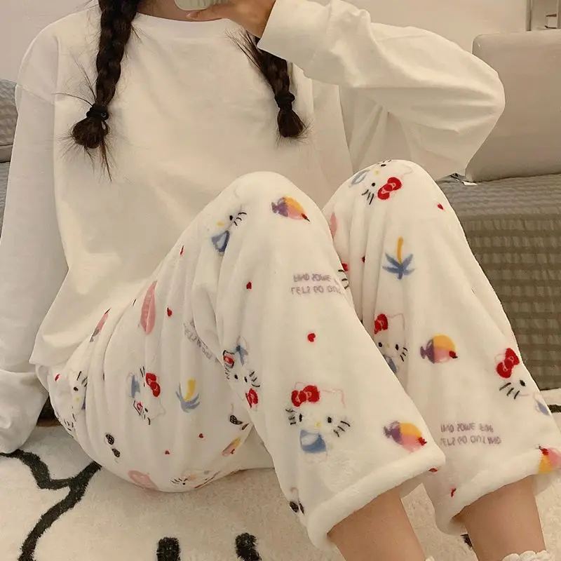 

New Kawaii Sanrio Pajama Pants My Melody Cinnamoroll Kuromi Pachacco Cute Cartoon Anime Flannel Cotton Indoor Pants Girls Gifts