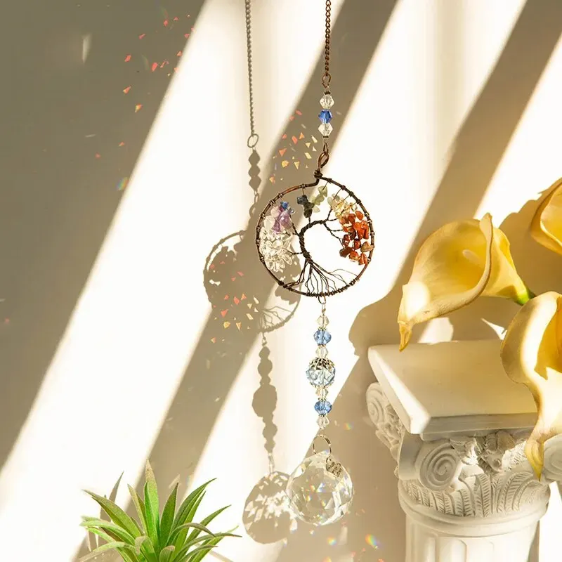 Colorful Original Stone Tree Of Life Crystal Glass Pendant 1pc Outdoor Garden Light And Sun Catcher Decorative Crafts,sun catcher,sun catchers,crystal pendant,solar garden light
