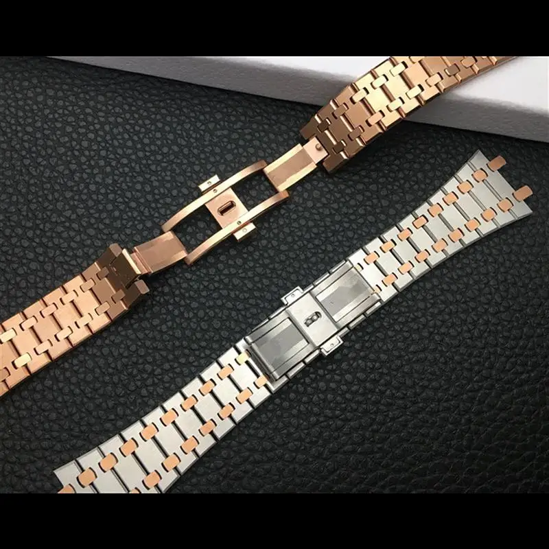 SCHIK Black gold silver watchband 21mm 26mm Men women Stainless Steel Watch Band Bracelet For AP ROYAL OAK strap folding buckle