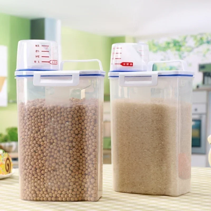 Kitchen cereals storage box Home Kitchen Transparent Plastic PP Food Container Rice and flour Storage Box With Measuring Cup 5