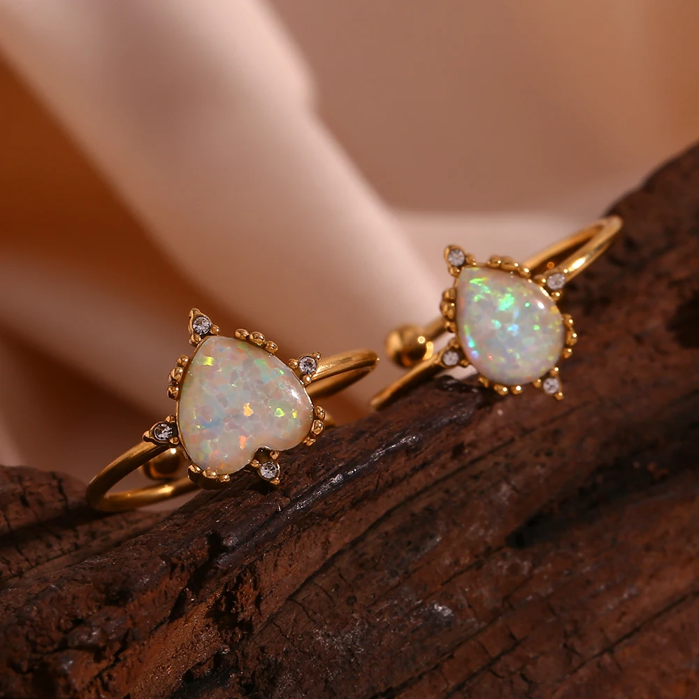 Adjustable Rings For Women Stainless Steel Gold Plated White