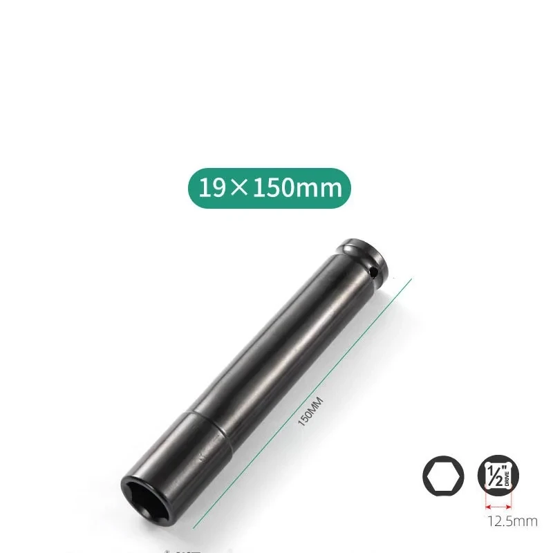 150mm Long Deep Impact 6 Point Wrench Socket Head 1/2" Drive Adapter Antirust Hex Wrench Socket Set 14/17/18/19/21/22/24/27mm 5