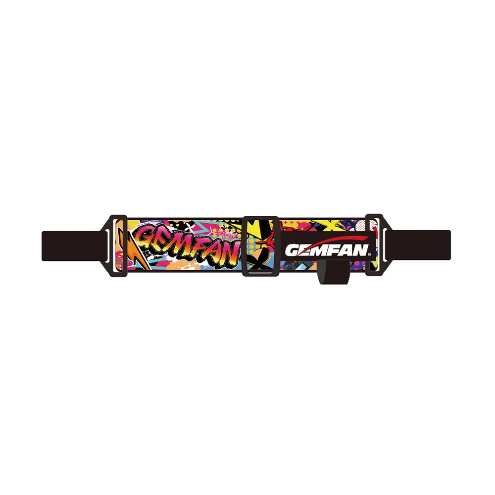Sangle de tête GEMFAN WL-09 Graffiti fixée sur lunettes FPV, motif graffiti visible, réglage facile.