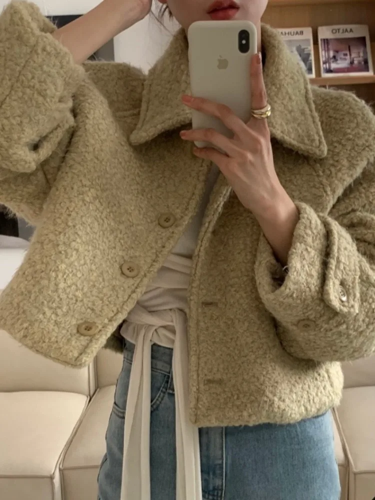 Thiened Soft Cozy Flip Collar Women's Outerwear Autumn 2025 Trendy Loose Top Single Button Design Commute Sle Long Sve