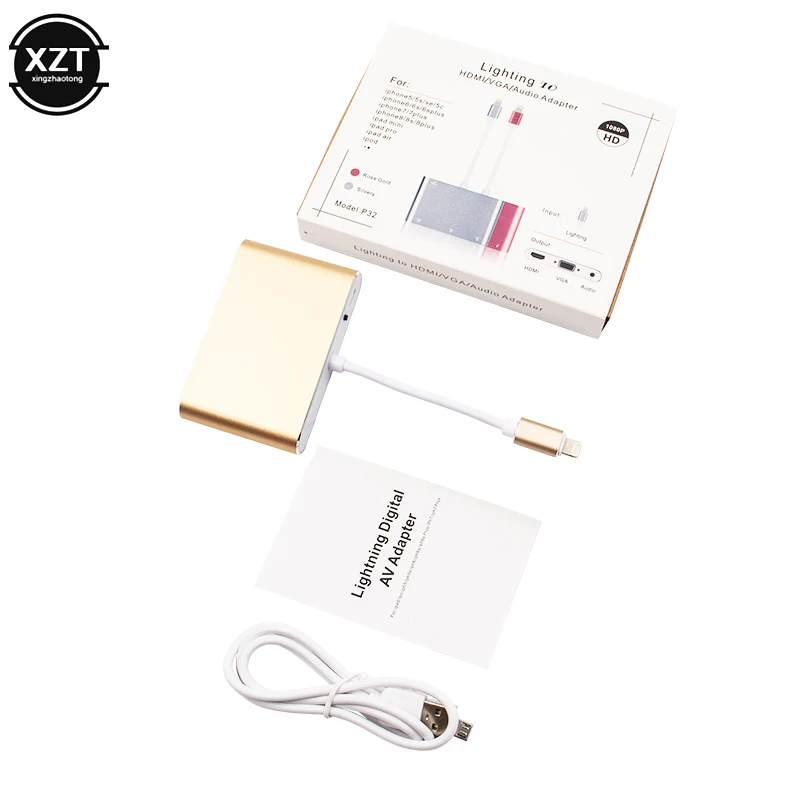 4 In1 Digital Audio Video HDTV Converter Lighting to HDMI-Compatible VGA AV Adapter for I Phone Xs X XR 8 7 to TV USB Cable vga cable adapter,vga to av converter,vga to hdtv adapter