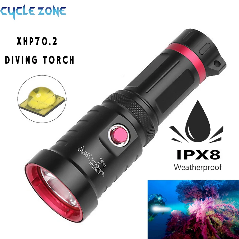 

XHP70 Diving Flashlight 18650 Battery High Power LED Torches 150M Underwater Lantern IPX8 Waterproof Professional Diving Light