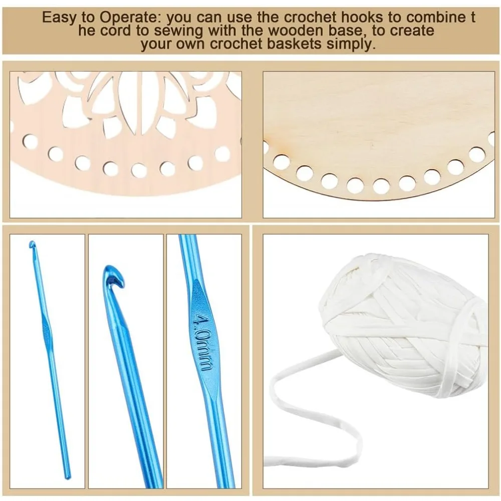 Crochet Basket Bottom Kit 2 Style Natural Wooden Basket Bottom Crochet Wood Base 1pc 4mm Hook 40 Yard 9mm