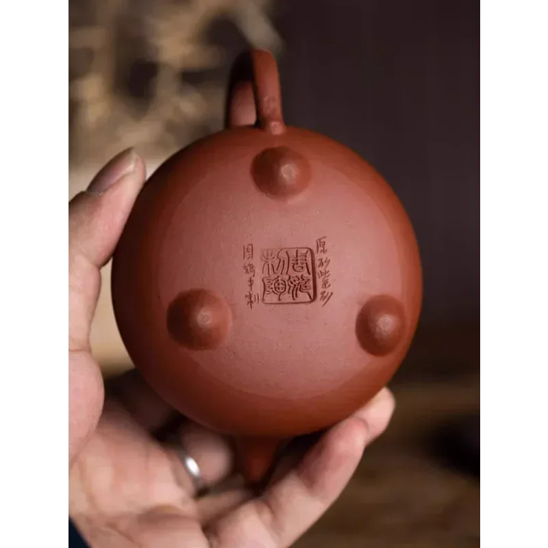 1PCS 140ml small capacity Yixing handmade carved purple clay teapot raw ore red mud jade milk teapot