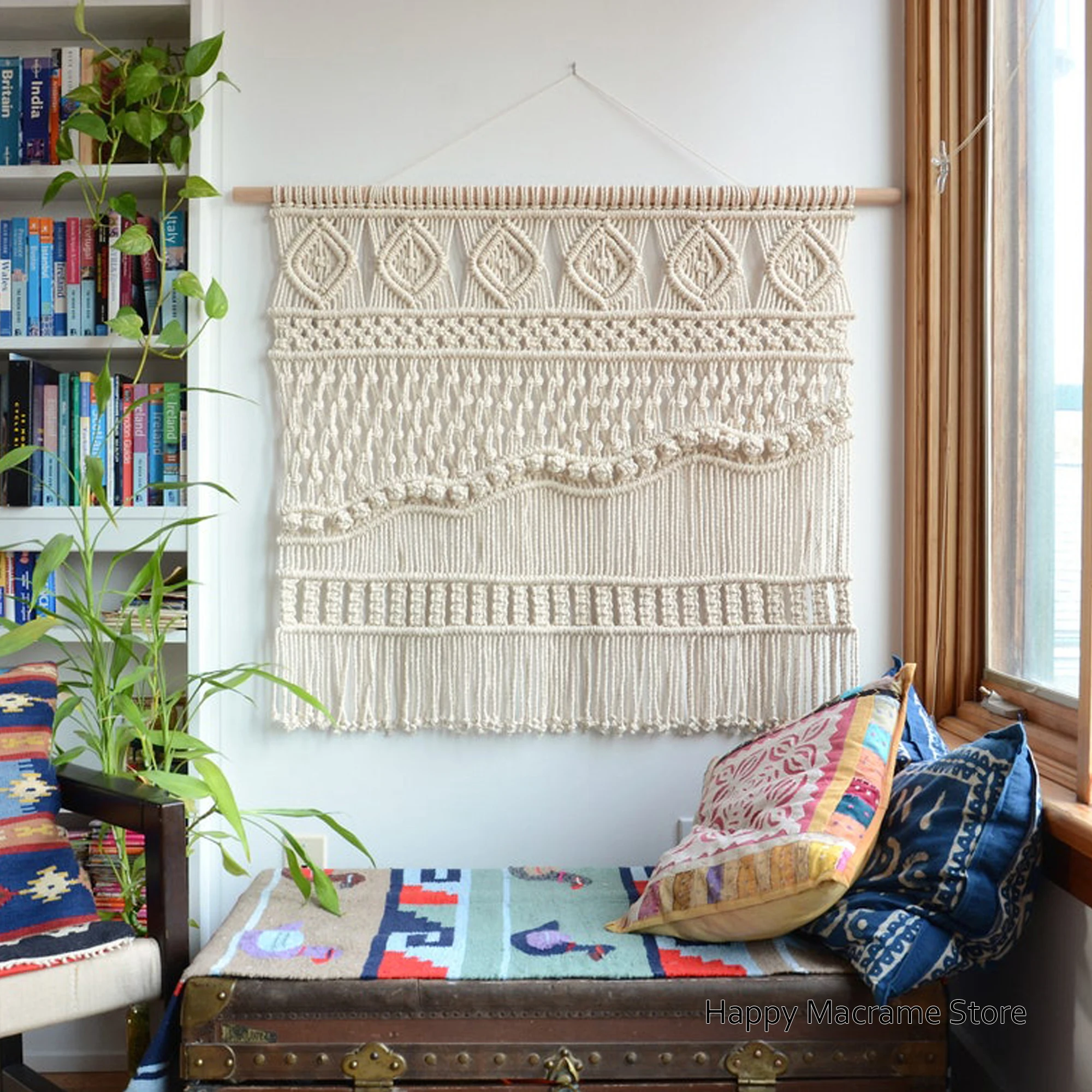 

Большой макраме стена искусство Бохо декор свадебный фон Свадебный подарок декор для детской комнаты гобелен-деревянный шест исключен