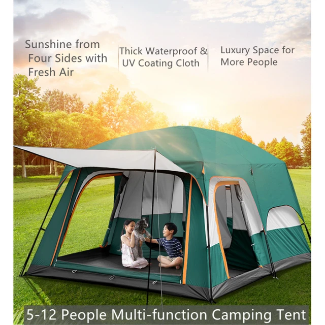 Tienda de campaña familiar de lujo para 8-12 personas, carpa impermeable  para exteriores, plegable, multifuncional