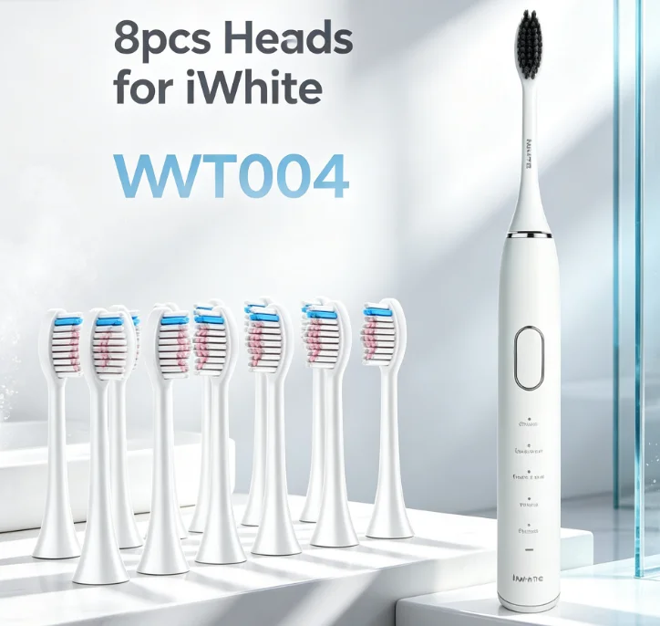 iWhite 소닉 전동 칫솔 IWT004 액세서리용 교체 칫솔 헤드 8개 성인용 브..