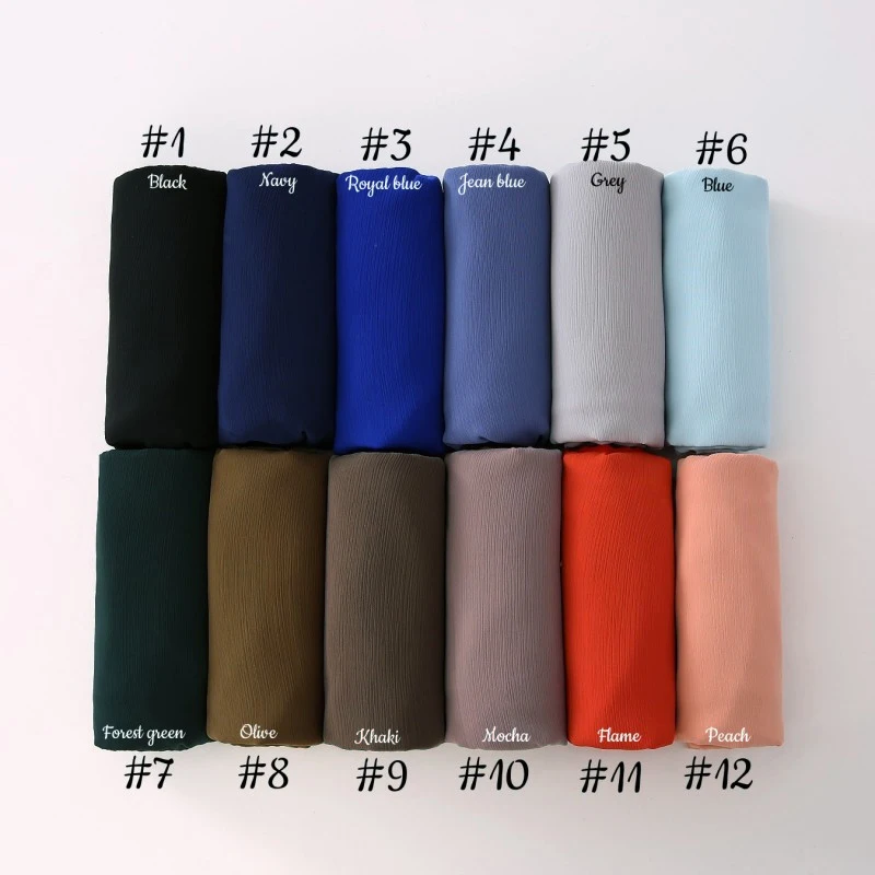 Little Crinkle Chiffon Hijab Good Stitching Solid Plain Scarf High Quality Premium Malaysian Women's Scarves Hijabs Long Shawl 2