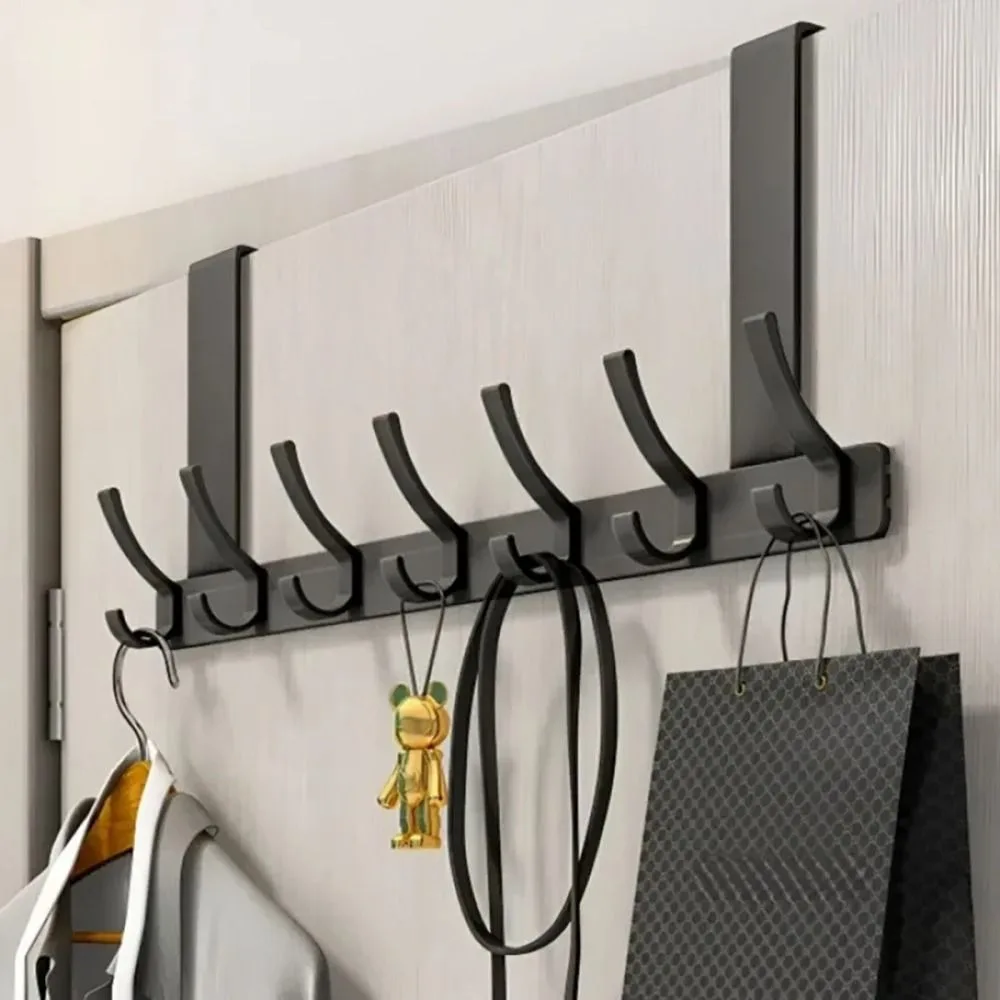 

with 5/6/7 Hooks Over Door Hook New Carbon Steel Removable Towel Racks Multi-functional Punch Free Clothes Hanger Kitchen