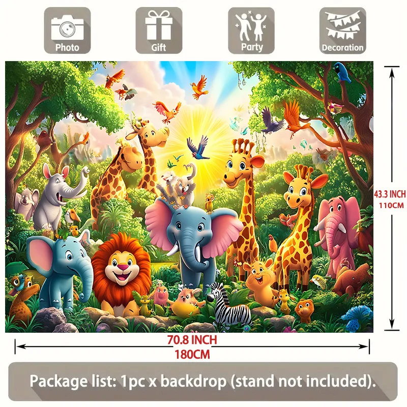 Party-Banner aus Polyester mit Tiermotiv: Bunte Tierparkszenen mit Giraffen, Elefanten und mehr; Langlebige Wanddekorationen – Detail 7