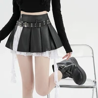 Femmes noir gothique épissé dentelle bord a-ligne Mini jupe Y2K Harajuku années 2000 Style académie rétro mignon jupe courte vêtements 2024 3