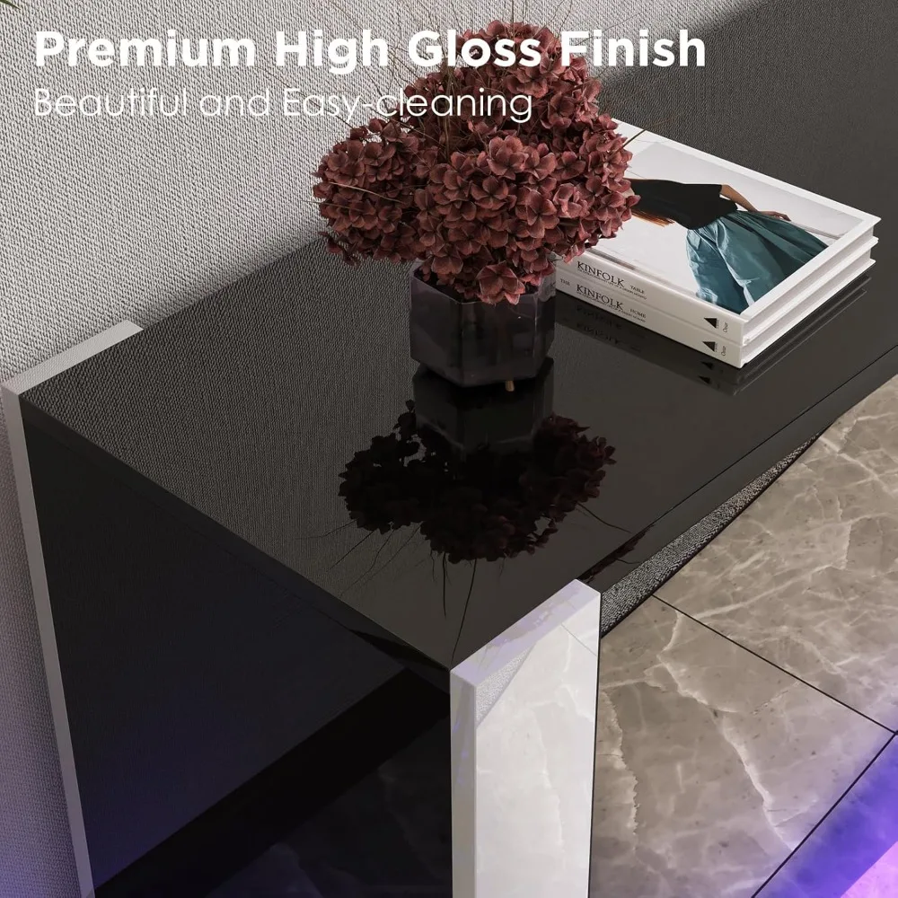 Fireplace TV Stand with 36" Fireplace, 70" Modern High Gloss Entertainment Center LED Lights, U-Shaped Legs TV Console Cabinet 5