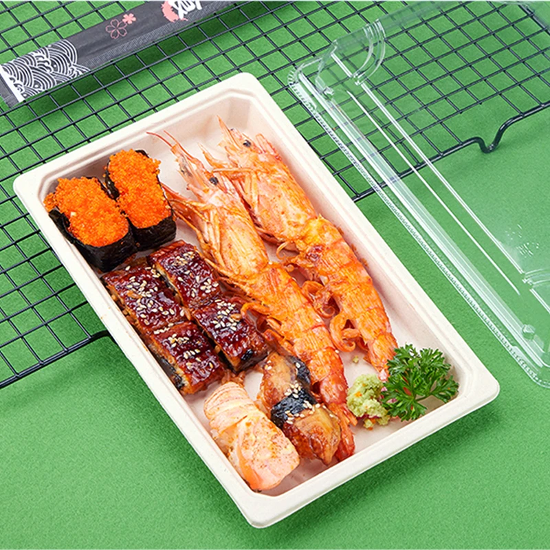 Sushi Box, Disposable Takeaway Packaging Tool, Environmentally Friendly Degradable Rectangle Japanese Tray, Wheat Color