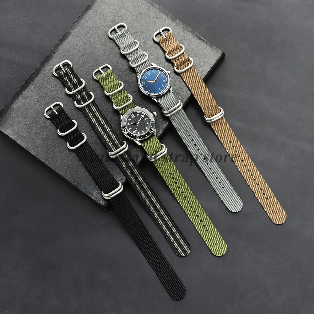 Ribbed Nylon Watch Band - Soft & Comfortable Straps in Black & Green