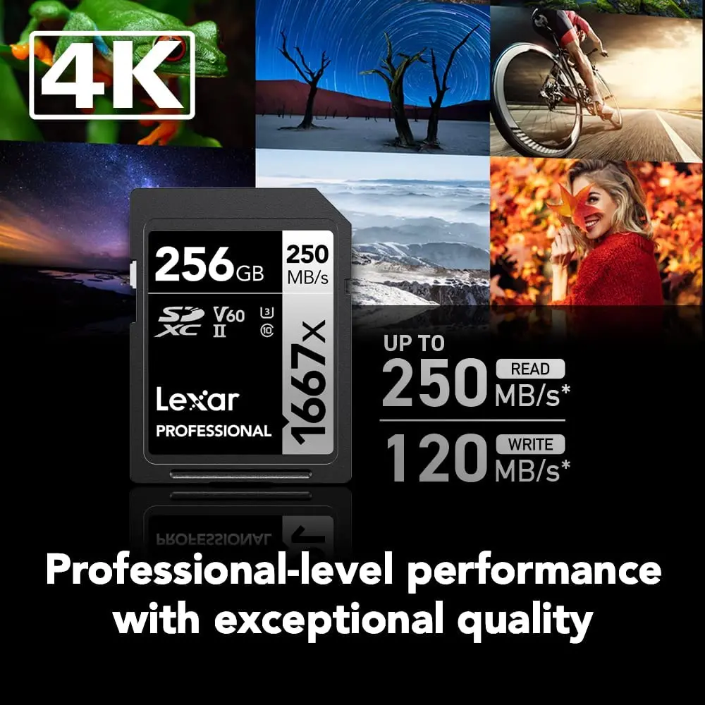 Lexar  SD ī, 3D 4K  ī޶ ÷ ޸ ī, 2000X V90 U3 C10 1667X V60 SDXC 1066X V30 UHS-II, 800X V10